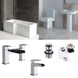 L-Shape Bathroom suite with Square Designer Toilet and Sink Waterfall Taps
